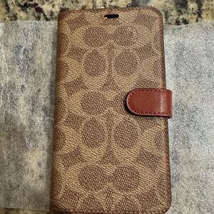 Coach Tan and Brown Patterned Phone Case/wallet for iPhone X